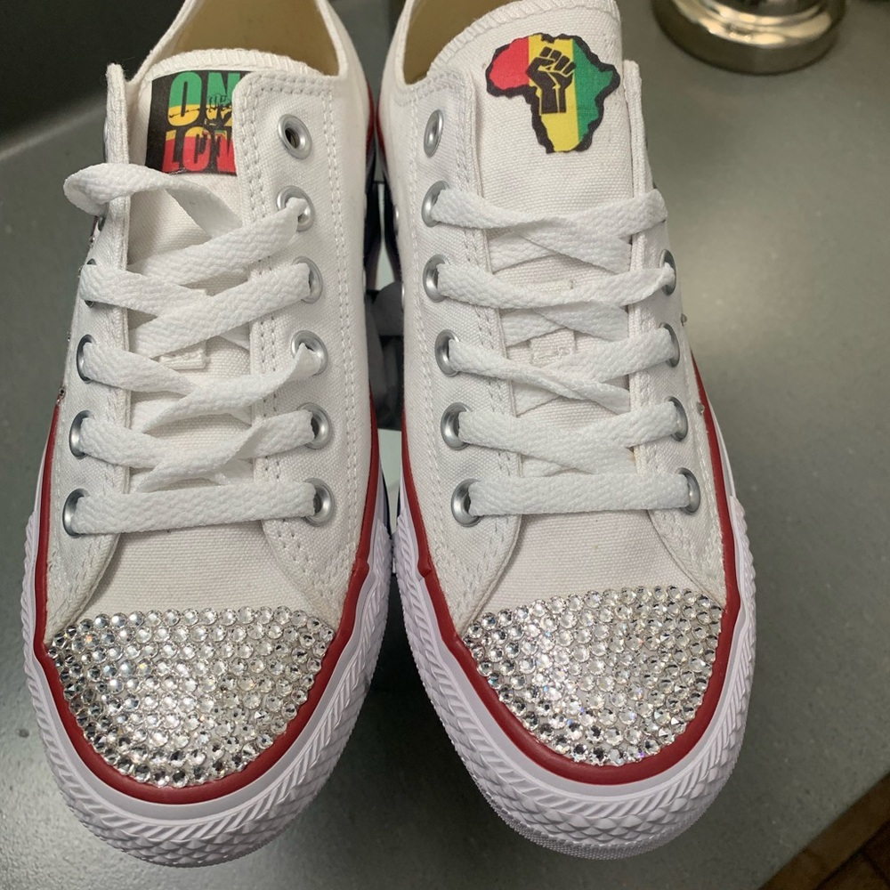 Converse White Sneakers with Rhinestone Toe and Rainbow Detail - Picture 7 of 11